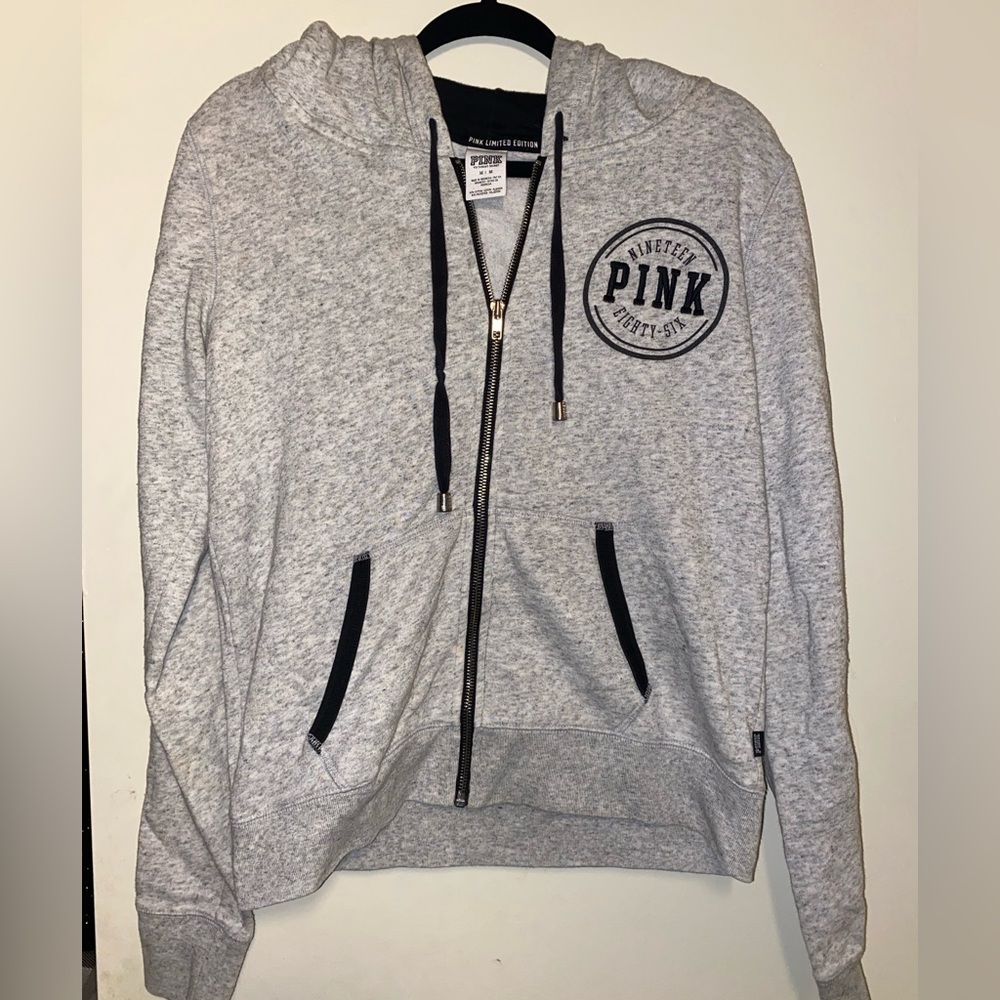 PINK grey and black zip up hoodie